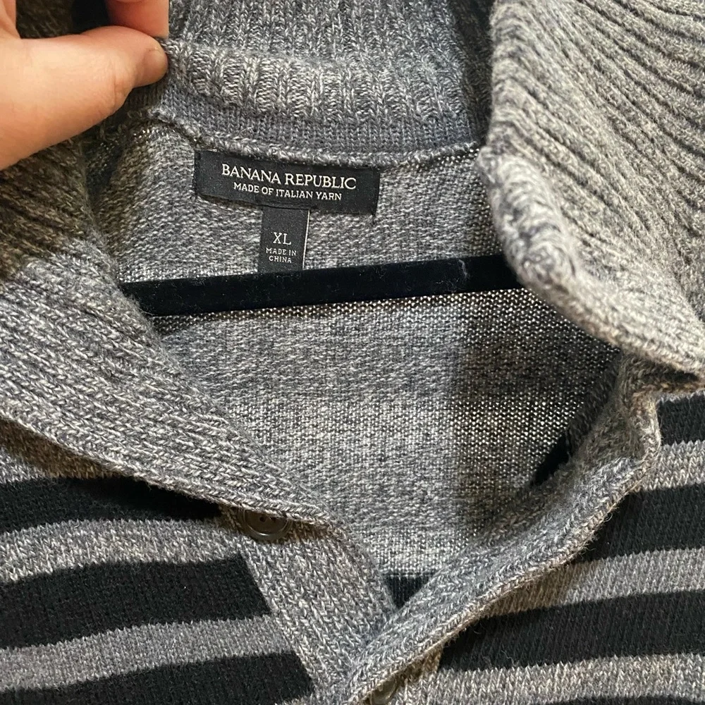 Banana Republic Mens XL Merino Wool Italian Yarn Mock‎ Neck Striped Henley